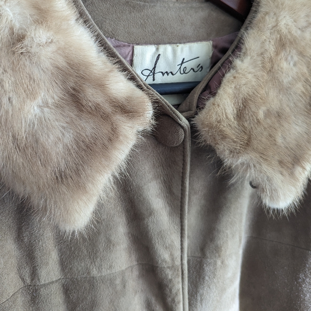 Vintage 100% Suede with Mink Collar 50's Ladies Jacket - Small - Picture 4 of 9